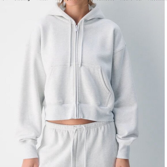 Cozy Sweatfleece Boyfriend Boxy Zip Hoodie, Heather Cloud White, Small - Picture 1 of 8